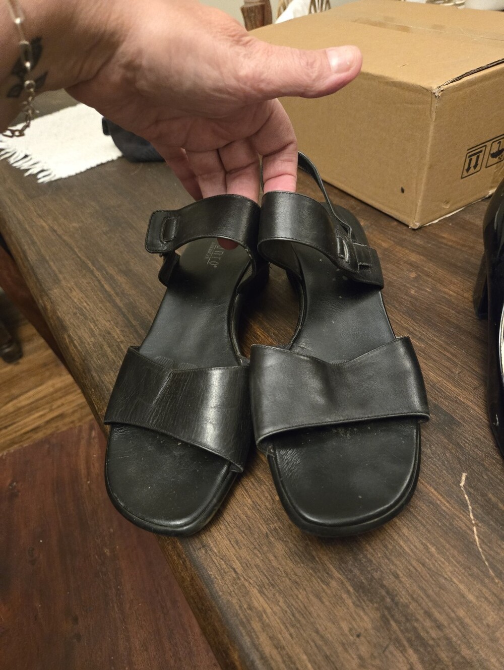 Women's Black Leather Sandals